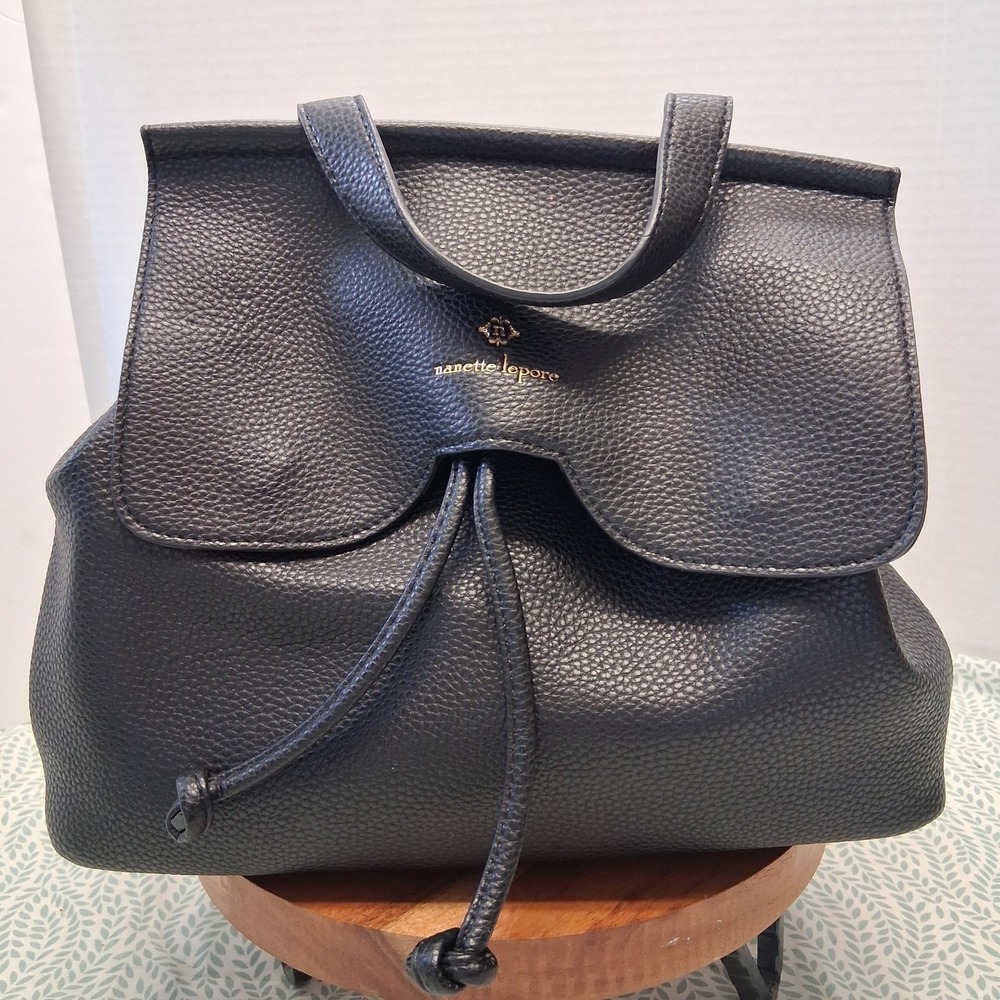 Nanette Lepore "Arabelle" Black Pebbled Faux Leather Convertible Backpack EUC